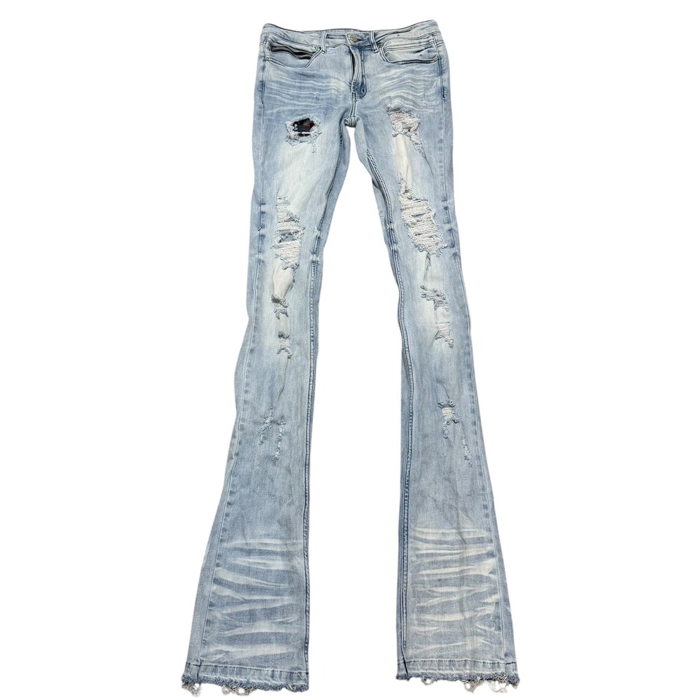 Rockstar Original Mens Distressed Stacked Super Flare Jeans Light Wash 32 x 44